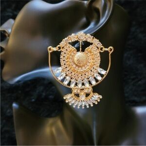 Exxagerated Luxury White Crystal Gold Drop Earrings